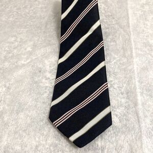 Luciano Barbera Silk/Cotton Tie in Navy with Red & Tan Diagonal Stripe.